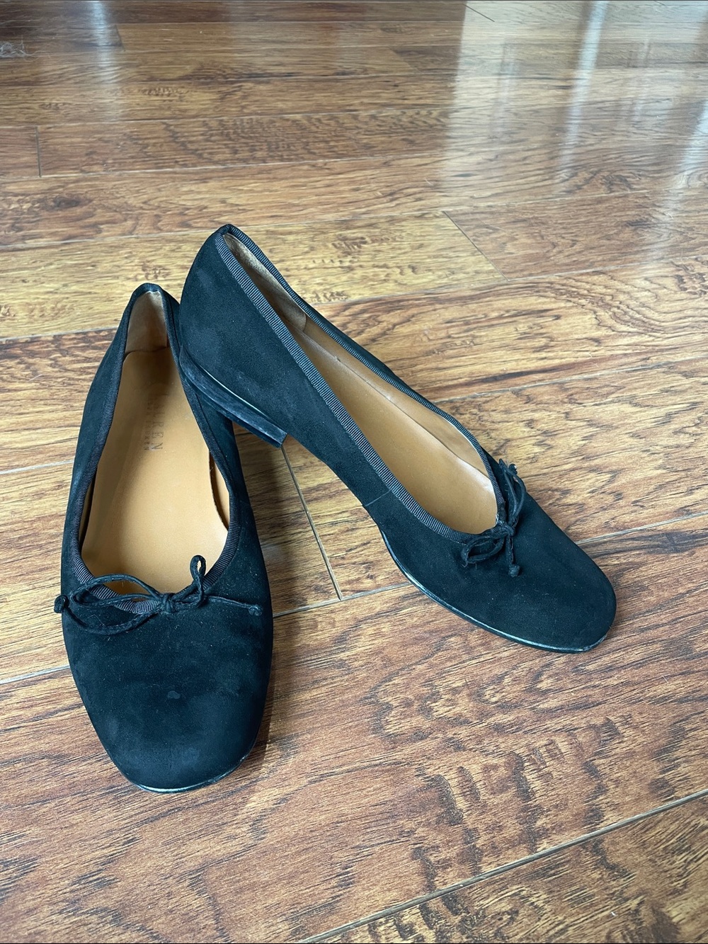 Vintage Lauren Ralph Lauren Black Suede Leather Bow Flats Shoes Size 9